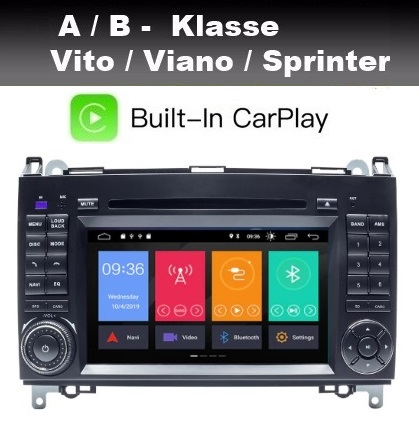 Mercedes A B Klasse Sprinter Vito navigatie android 11 wifi dab+ carplay 7inch